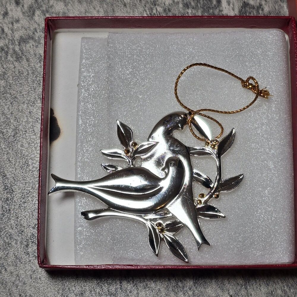 Dansk Two Turtle Doves Silverplate Christmas Ornament /Box EC